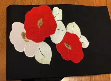 나고야 오비 꽃무늬 자수 블랙 모란