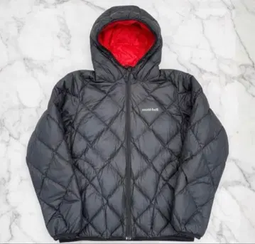 mont-bell 후드 부착 다운 자켓 블랙/빨간색