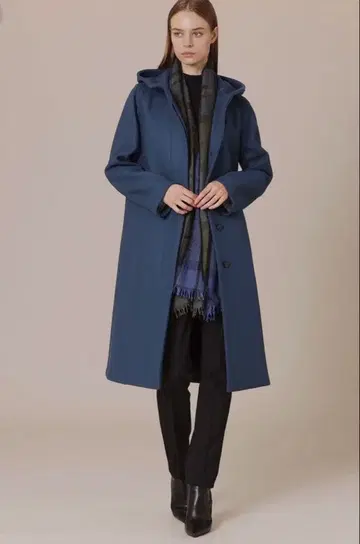 매킨토시 런던 울 더블 크로스 후디드 코트 네이비