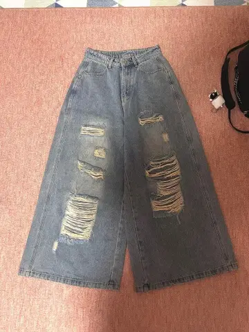 와이드 빈티지 루즈 데미지 배기 데님