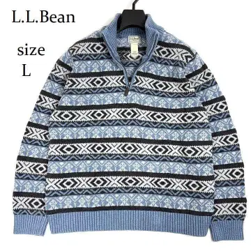 L.L.Bean 노르딕 무늬 하프 지퍼 니트 스웨터 L 레트로 눈 패턴