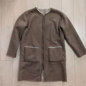 BUCK NUMBER 페이크 무스탕 리버서블 노카라 코트 브라운