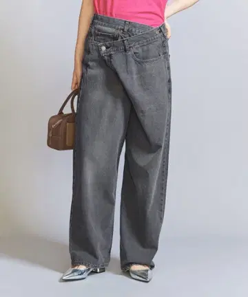 뷰티앤유스 데미지 랩 와이드 데님 블랙 S