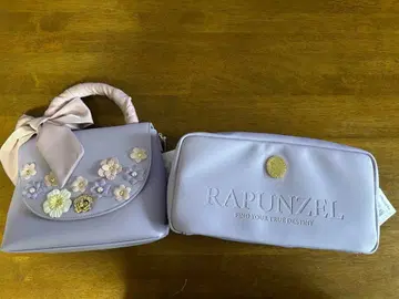 라푼젤 꽃 장식 핸드백 & 파우치 세트