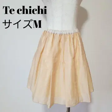 테치치 플리츠 스커트 베이지 무릎 기장 허리밴딩