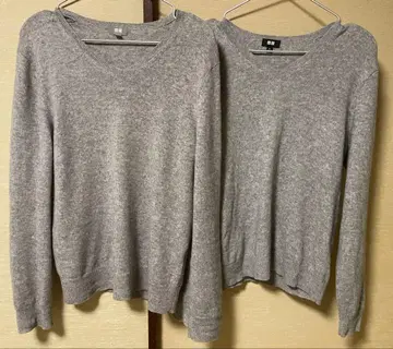 [2벌 세트] UNIQLO 캐시미어 스웨터 V넥 니트 그레이 M 사이즈