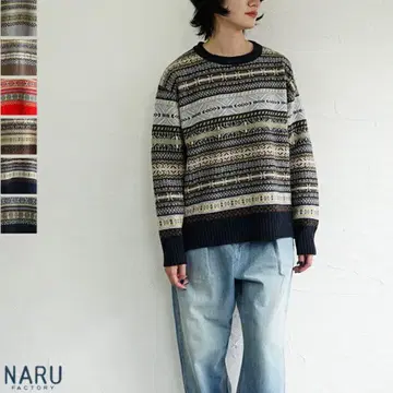 NARU 리셰스 페어아일 패턴 크루넥 니트