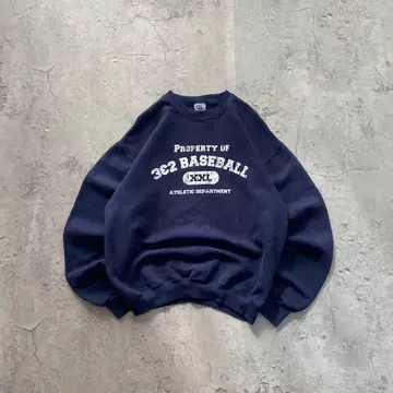 90's~ 저지 USA 구제 의류 삼단 프린트 맨투맨 네이비