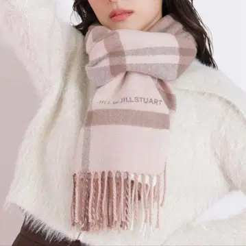 [ 새상품 ] 질 바이 질 스튜어트 자수 로고 체크 스톨 모카