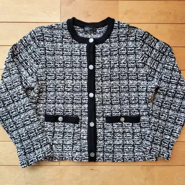 가디건 블랙 화이트 트위드 북유럽 생활 잡화점