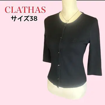 클레이서스 7부 소매 코튼 가디건 로고 자수 사이즈 38 M 블랙