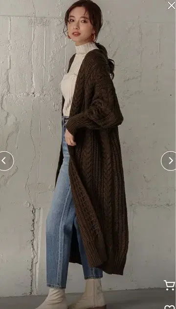 다크 브라운 케이블 짜임 롱 가디건