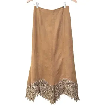 롱 스커트 밑단 레이스 스웨이드 느낌 M