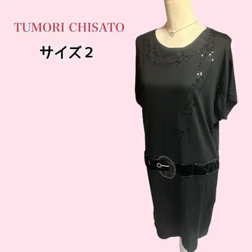 츠모리치사토 무릎 기장 원피스 튜닉 스팽글 벨트 무늬 루즈핏 M