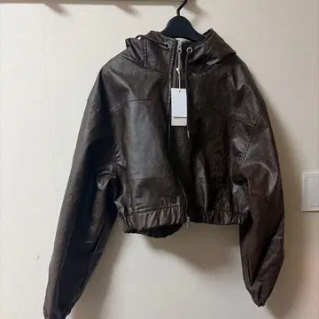 브라운 가죽 후드 자켓 Free