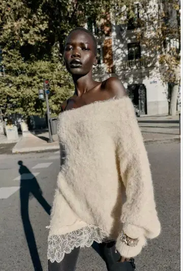 레이스 콤비 니트 스웨터 S