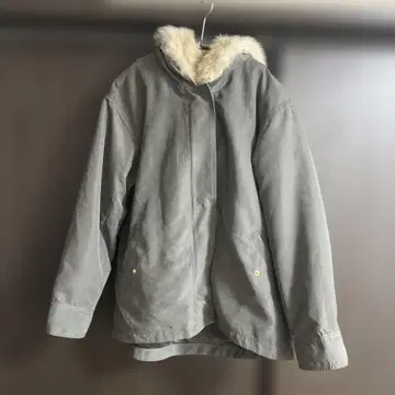 카키 퍼 후드 모즈 코트 M