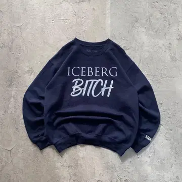 USA 구제 의류 BITCH 프린트 맨투맨 트레이닝복 네이비