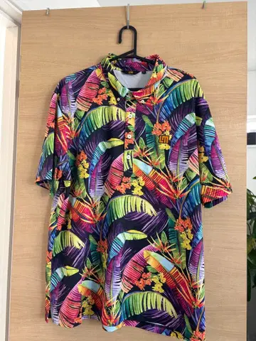 Loudmouth 컬러풀 잎 패턴 피케 셔츠 XXL