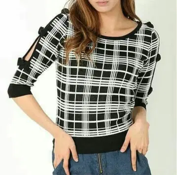 CECIL McBEE 체크 리본 니트