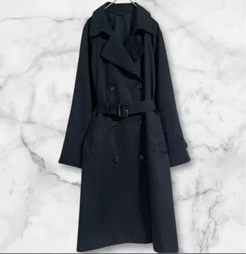 지유 네이비 더블 브레스트 롱 코트