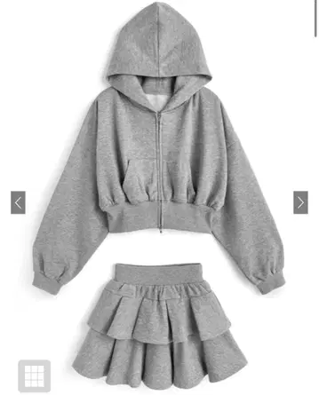 GRL 더블 지퍼 후드티 x 티어드 미니 스커트 맨투맨 셋업