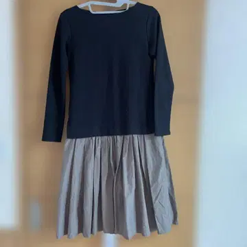 블랙 베이지 플리츠 스커트 원피스