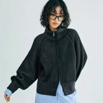 렙심 LEPSIM 니트 7게이지 배색 리브 ZIP 가디건