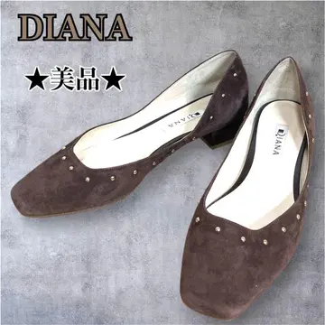 [새상품급] 다이애나 스웨이드 스터드 스퀘어토 로우힐 24.0cm 브라운