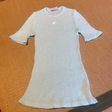 쿠레쥬 반팔 니트 리브 라이트 블루