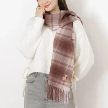 [새상품] 질 바이 질 스튜어트 Holiday 베어 자수 체크 스톨 핑크