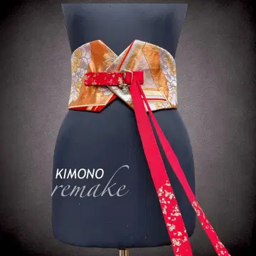 빨간색 금 자수 새시 벨트 W60~90cm 기모노 리메이크 J71220