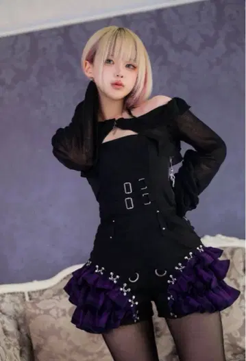 DustDevil 더스트데빌 체크 프릴 올인원 원피스 퍼플