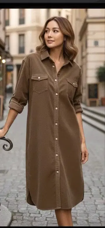 23구 코듀로이 셔츠 원피스 브라운 카멜 38 M