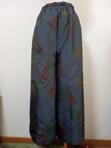 순수 실크 오시마 명주 네이비 바탕 기하학 패턴 기모노 리메이크 팬츠