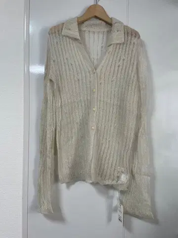 욕스 시어 니트 카디건 카라 부착