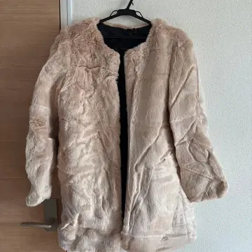 ZARA BASIC 베이지 인조 모피 롱 코트 M