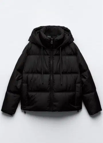 자라 후디드 숏 다운 자켓 블랙 L 사이즈