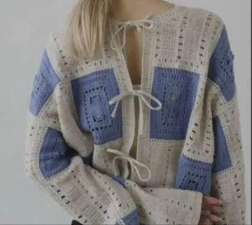 시스루 니트 가디건 파랑과 베이지