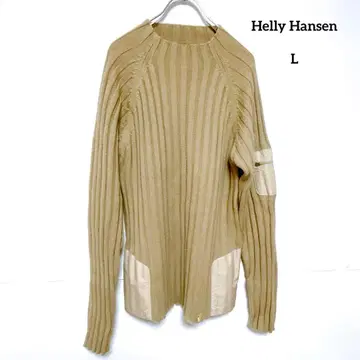 헬리한센 니트 스웨터 L 사이즈 베이지 울 혼방 포켓