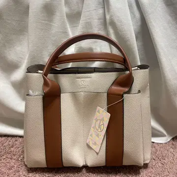 D.KELLY 화이트/브라운 토트백 핸드백