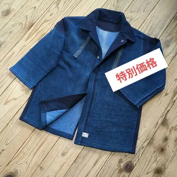 빈티지 원단 보로 네이비 나염 검도복 리메이크 하프 코트 남녀 공용