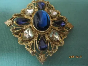 코스튬 주얼리 빈티지 블루 골드 브로치