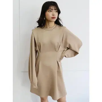 베이지 벌룬 슬리브 미니 원피스 murua