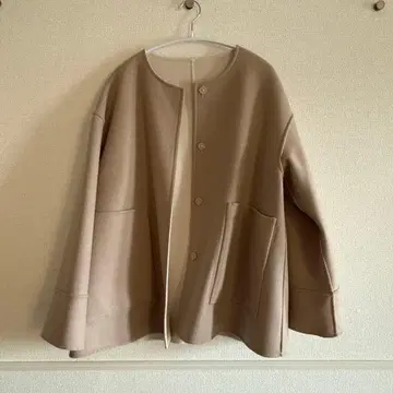 anuans 바이컬러 숏 리버 코트 (ECRU)