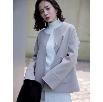 anuans 바이컬러 숏 리버 코트 (ECRU)