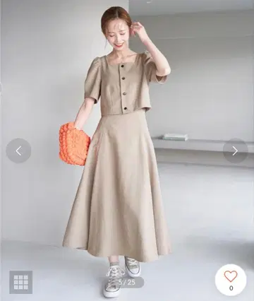 셋업 가능/린넨 느낌 백 레이스업 플레어 스커트 로페피크닉