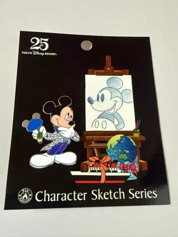 도쿄 디즈니랜드 25주년 캐릭터 스케치 시리즈 핀 배지 미키