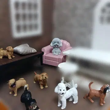 강아지 피규어 7개 디오라마 세트