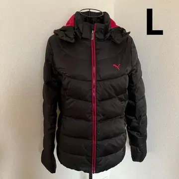 PUMA 다운 자켓 L 블랙 x 핑크 후드 부착 여성용 따뜻함